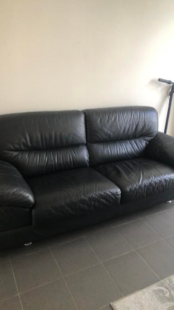 Zwart leren zetel, Huis en Inrichting, Zetels | Zetels, Ophalen, Zo goed als nieuw, Leer