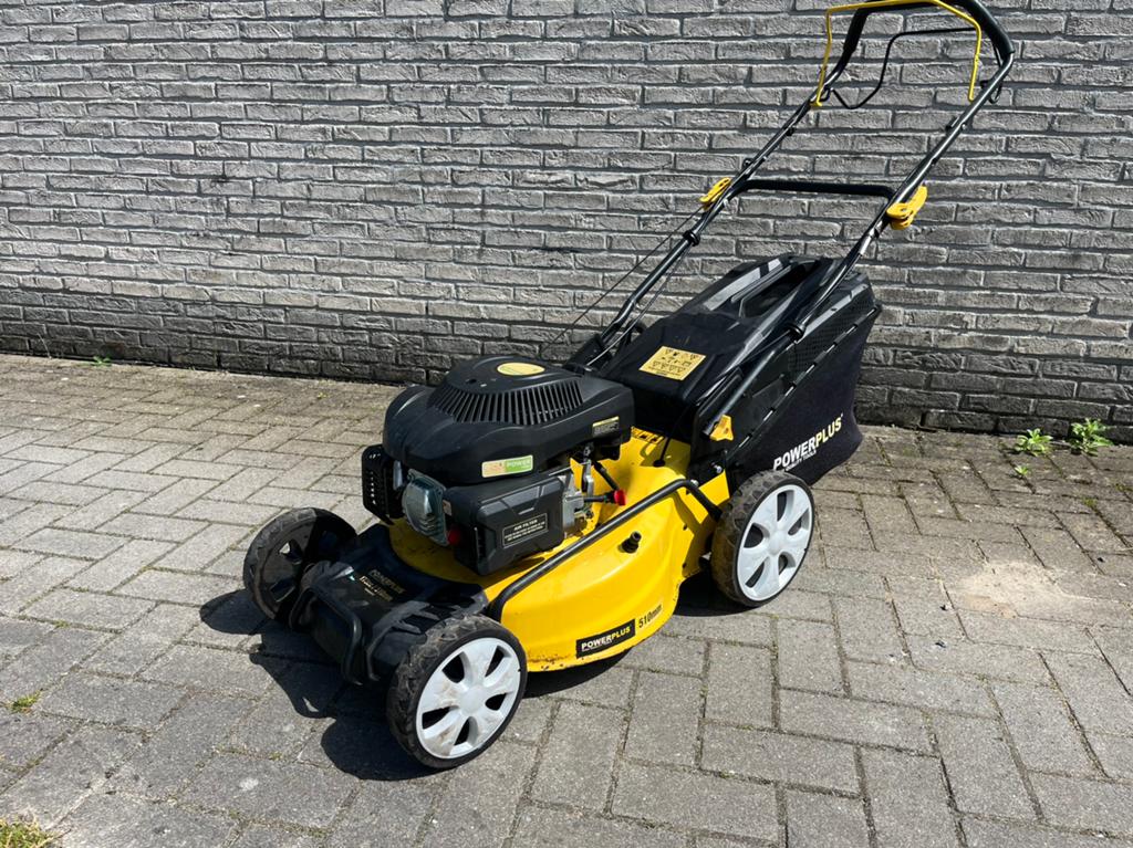 PowerPlus benzine grasmaaier krachtige maaier in goede staat, Tuin en Terras, Ophalen, Gebruikt, 50 cm of meer, Opvangzak