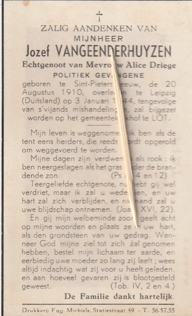 Victime de guerre 1940-1945, Enlèvement ou Envoi