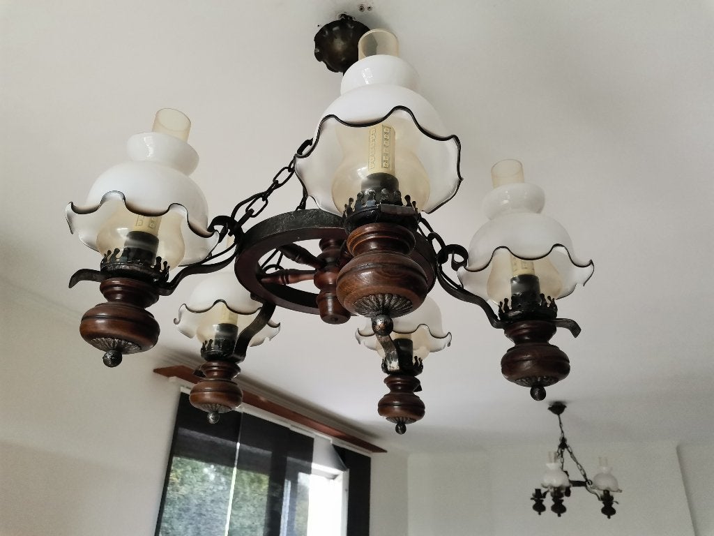 Lustre 5 branches, Ancien, Comme neuf, Enlèvement, E27 (grand)