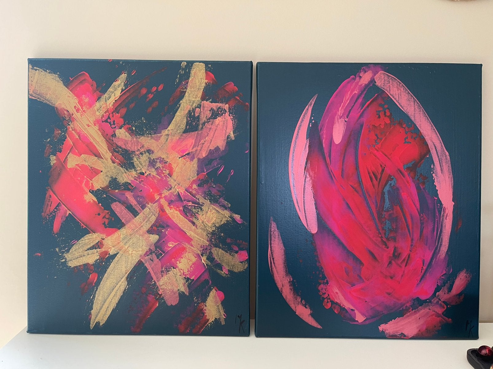 Peintures abstraites aux accents dorés - Mk Art, Enlèvement ou Envoi