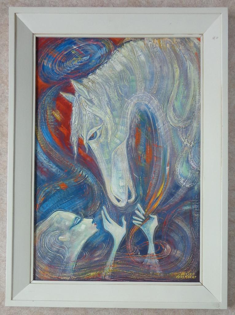 LUCIEN VOLKAERT / PAARD & MEISJE / OLIEVERF / 104x76cm KADER, Enlèvement