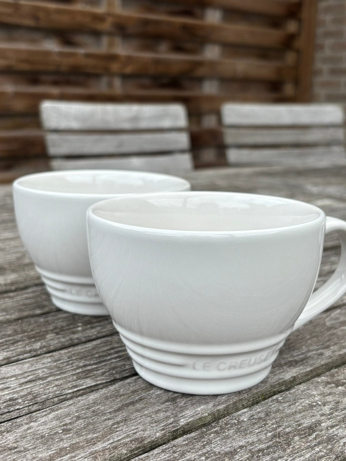 Le Creuset mokken | 2x 400 ml + 2x 100 ml | Wit, Maison & Meubles, Cuisine | Vaisselle, Neuf, Mug, Céramique, Enlèvement