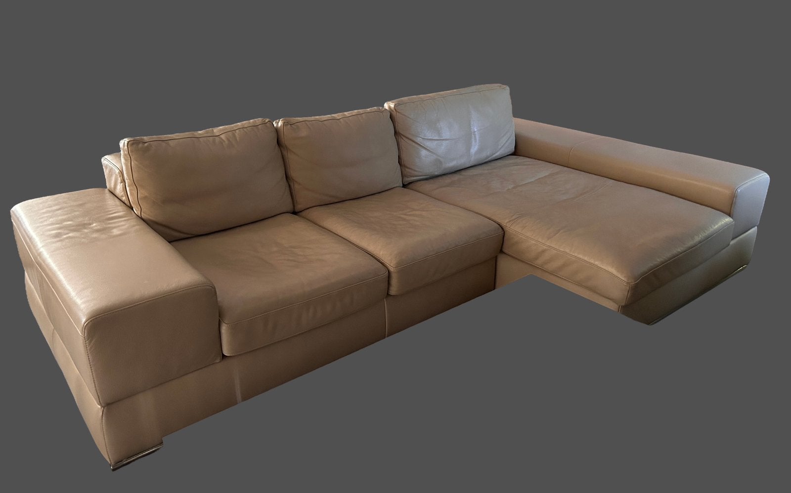 Ongeschonden kalfslederen zetel + longchair voor 2 personen, Enlèvement, Comme neuf