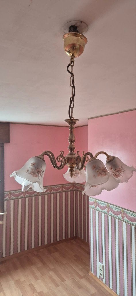 Lustre 5 branches coupoles en forme de fleurs, Enlèvement, Comme neuf, Vintage