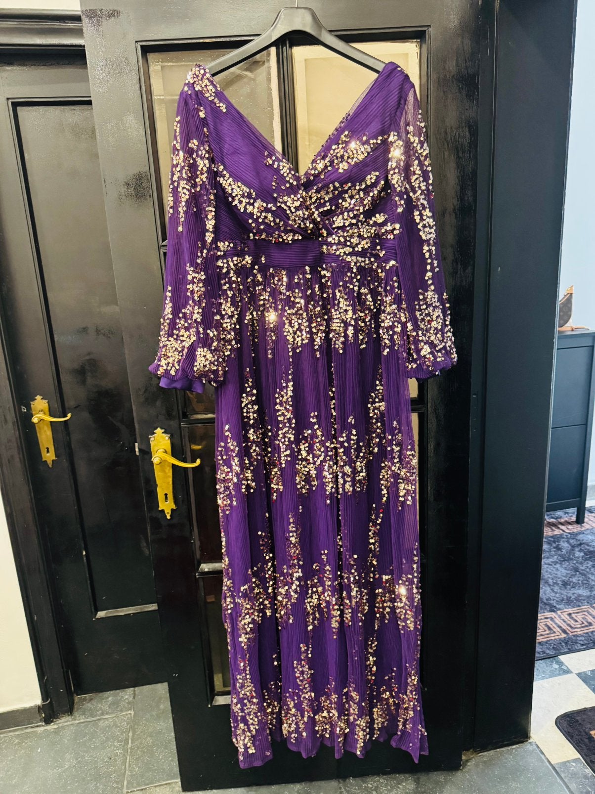 Paarse glitter galajurk / avondjurk - lange mouwen, Kleding | Dames, Ophalen, Paars, Maat 42/44 (L), Zo goed als nieuw