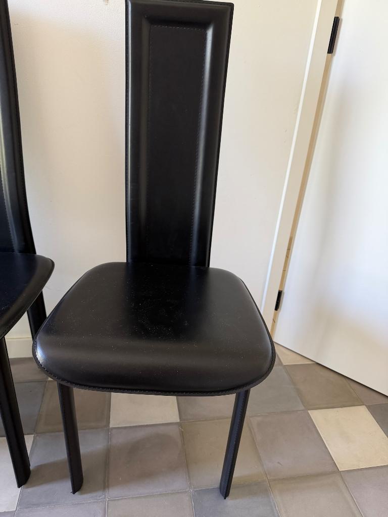 Stoel eettafel (4 stuks), Huis en Inrichting, Ophalen, Zwart, Leer, Zo goed als nieuw