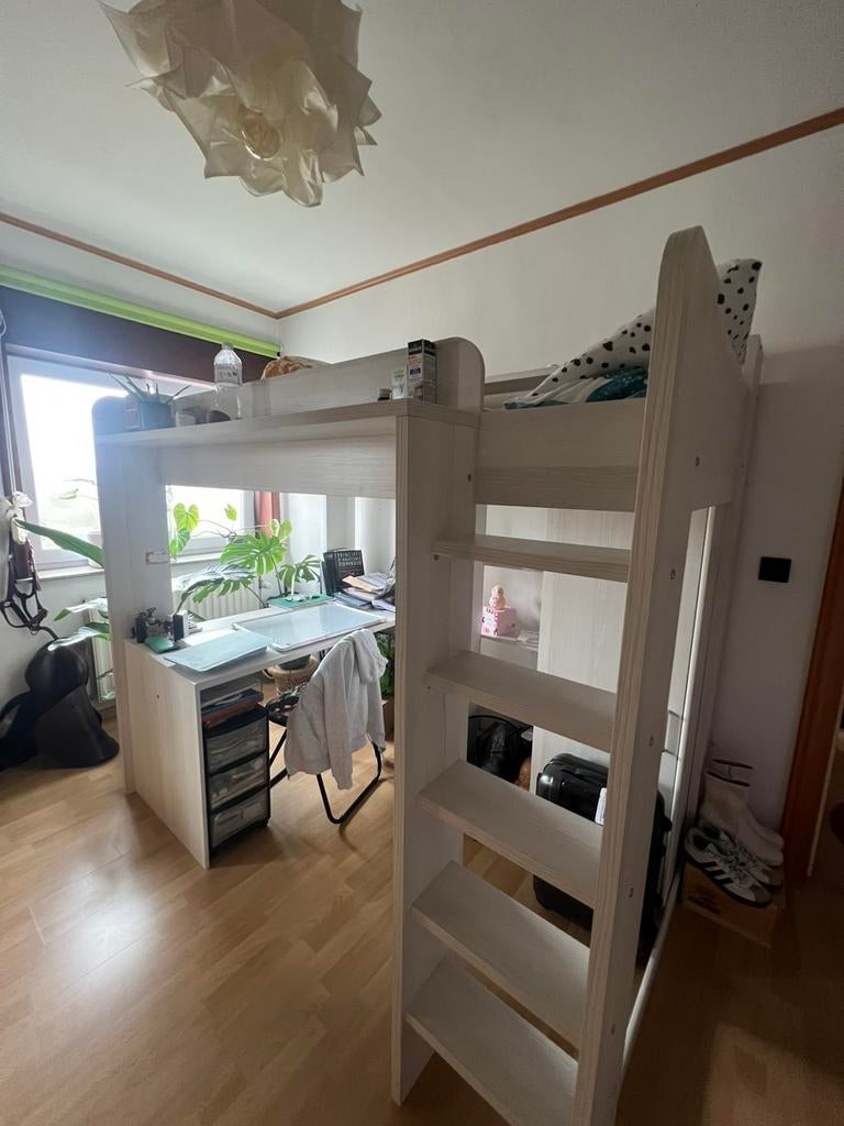 Hoog bed met bureau, schuifkast en opbergruimte, Ophalen, Gebruikt, Stapelbed