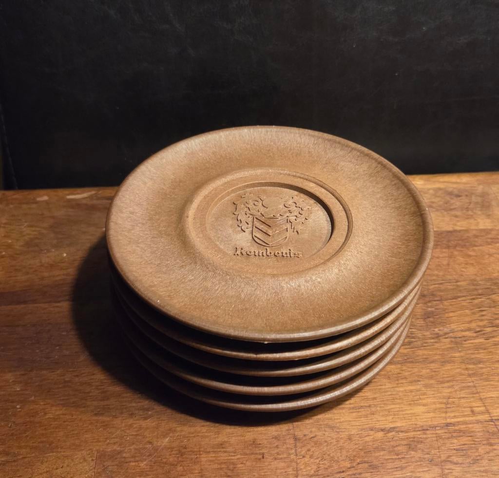 Vintage onderbordjes "Rombouts" - 5 stuks, Ophalen of Verzenden, Gebruiksvoorwerp