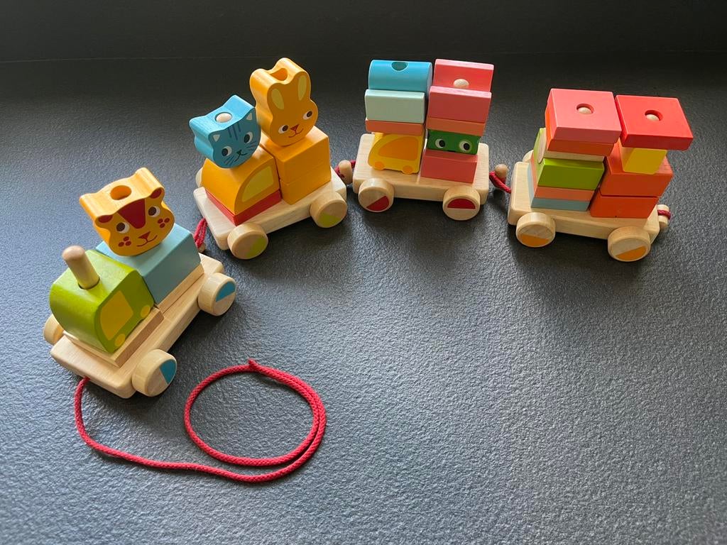 Jouets enfants en bois - train d’apprentissage empilable, Enlèvement, Comme neuf