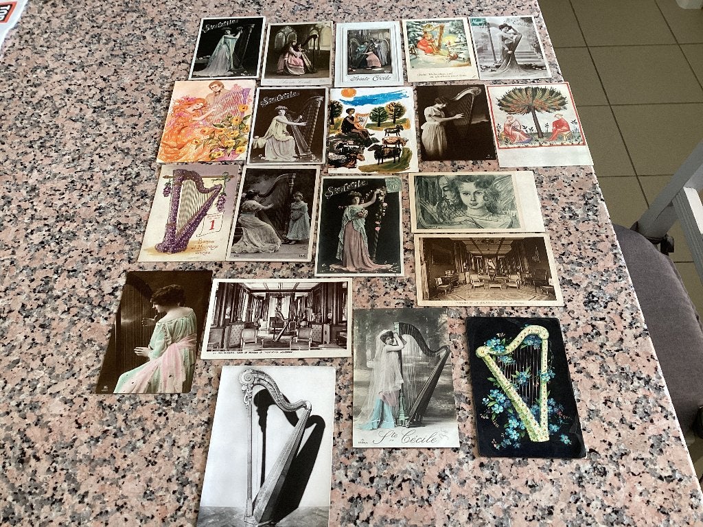 Lot de 20 cartes postales anciennes thème HARP St Cecilia, Enlèvement ou Envoi, 1920 à 1940, Affranchie, Musique