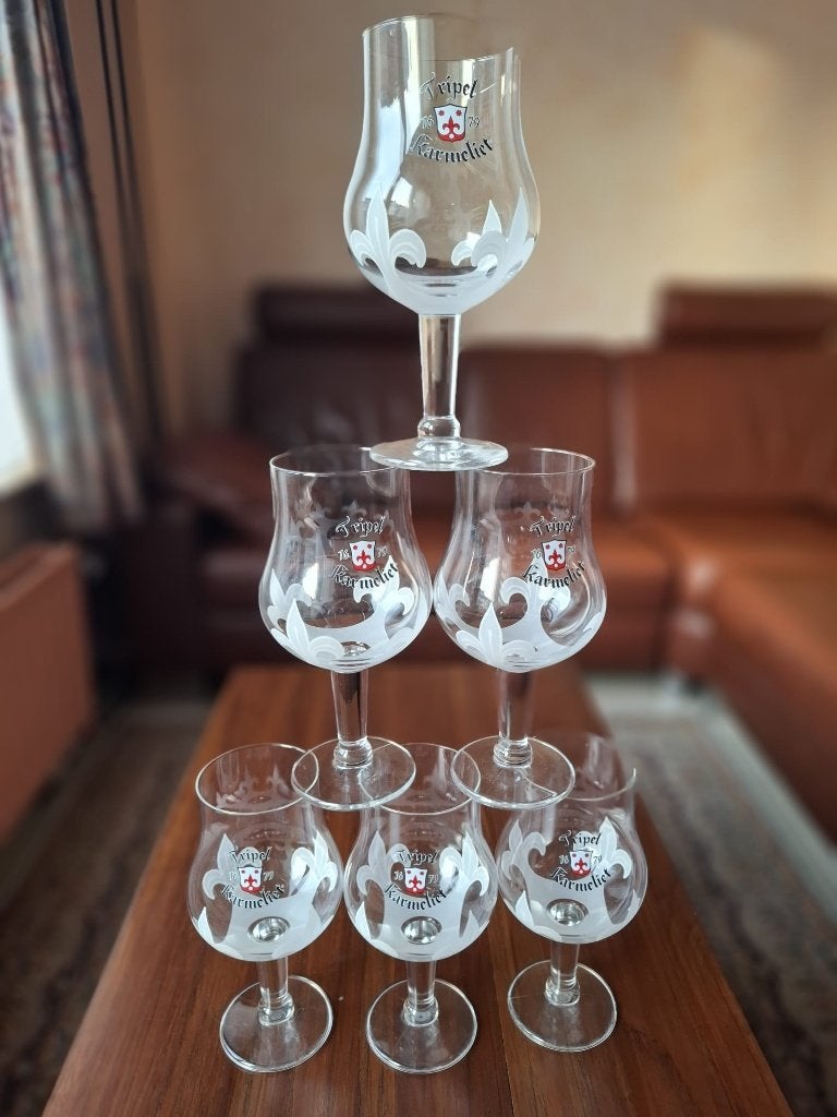 Set van 6 Triple Karmeliet bierglazen, Ophalen of Verzenden, Zo goed als nieuw, Bierglas