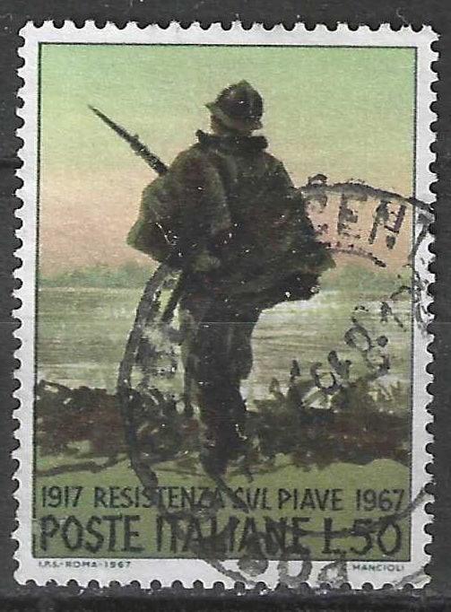Italie 1967 - Yvert 988 - La résistance sur la Piave. (1ER), Timbres & Monnaies, Timbres | Europe | Italie, Affranchi, Envoi