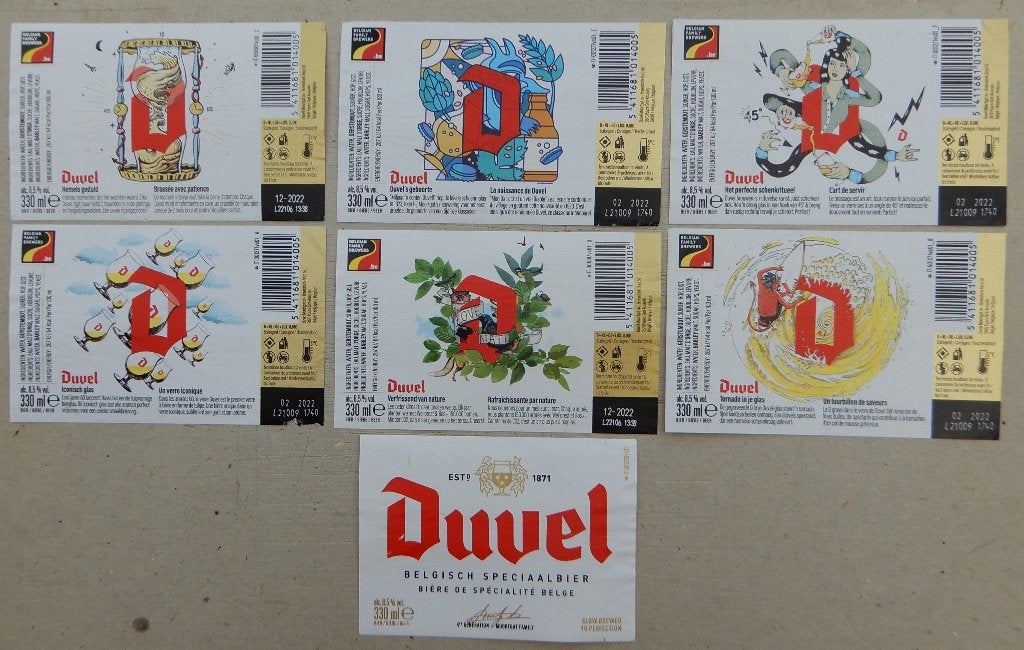 Bieretiket Duvel serie Brouwerij Moortgat (4i9), Ophalen of Verzenden, Gebruikt, Duvel