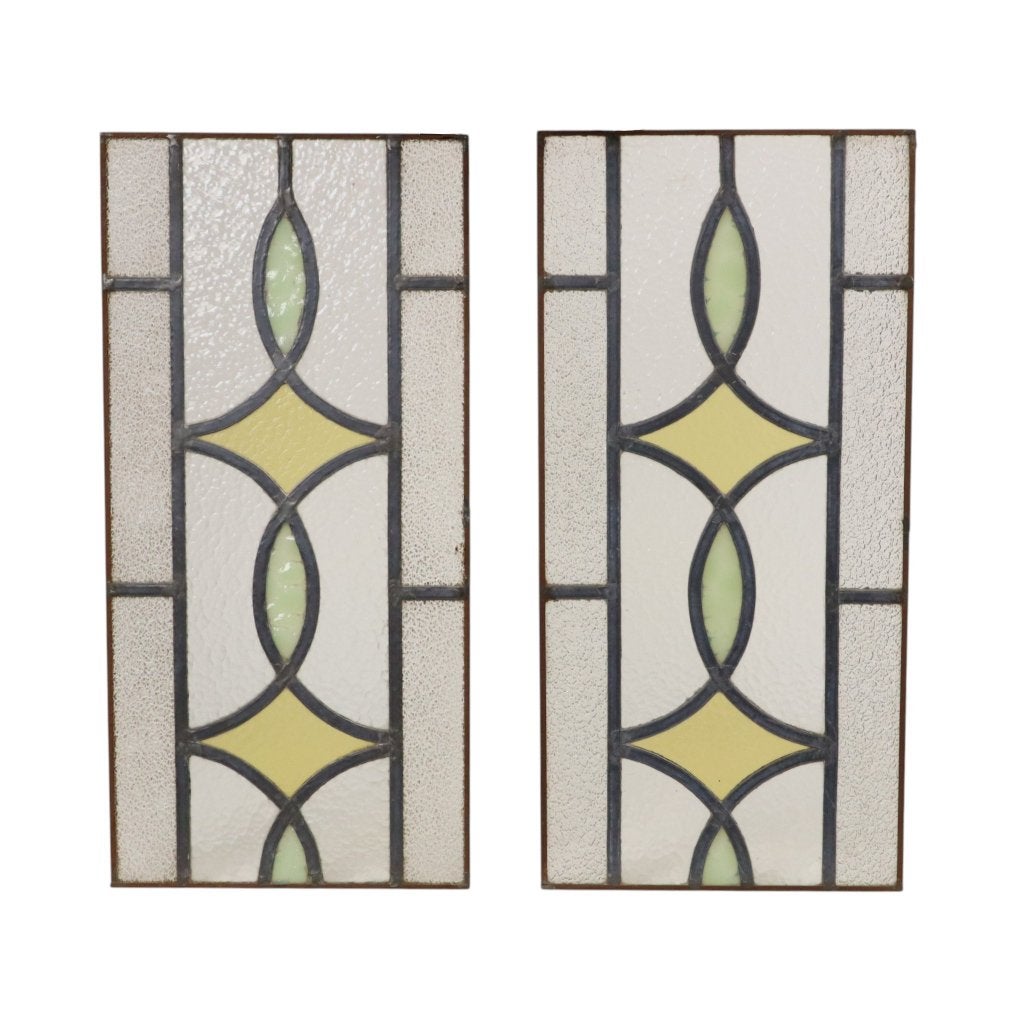 Art Deco Glasraam Glas in Lood Geometrisch 51x24cm, Antiek en Kunst, Ophalen of Verzenden