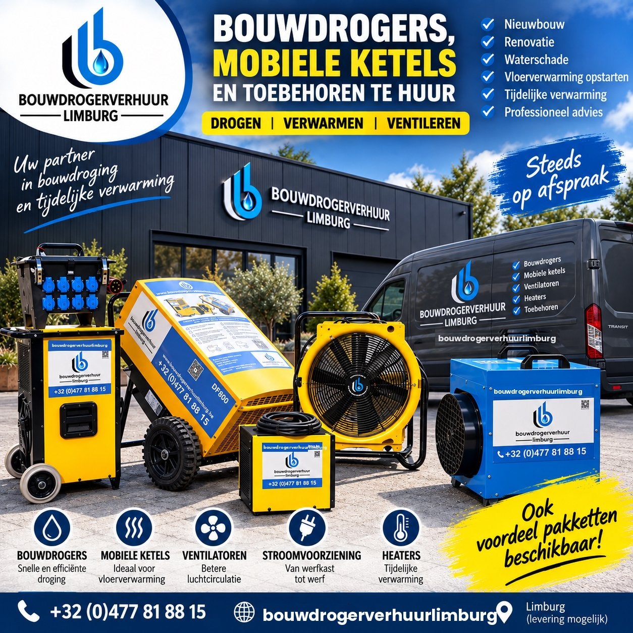 Bouwdroger ontvochtiger te huur, Ophalen