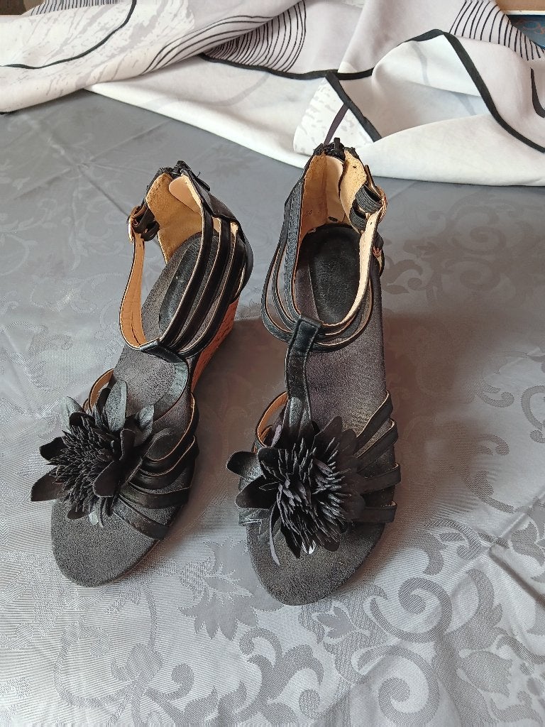 Sandalen zwart maat 38 in mooie staat, Enlèvement, Porté, Noir, Sandales et Mûles