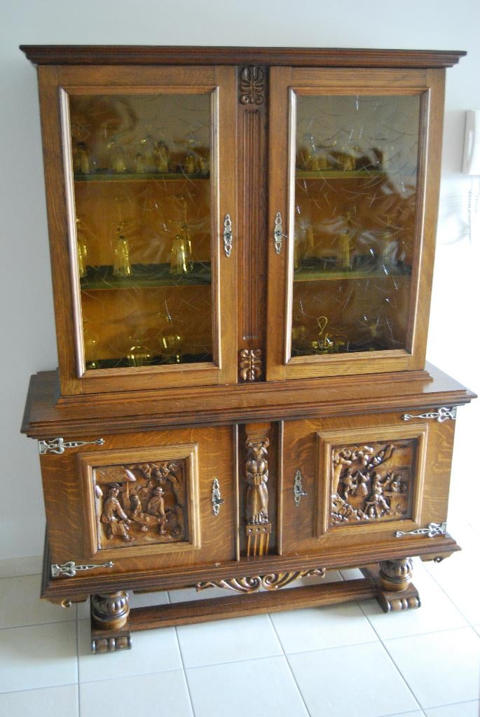 Vitrinekast (breugelstijl), Ophalen, 100 tot 150 cm, Eikenhout, Zo goed als nieuw