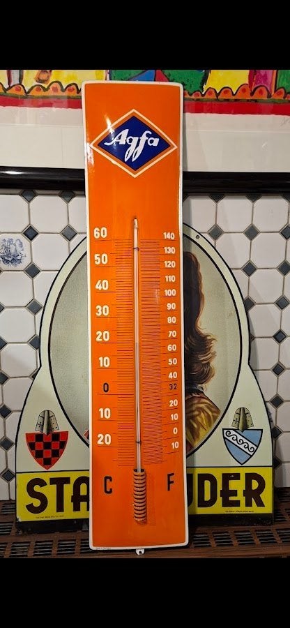 Emaille Agfa thermometer, Verzamelen, Ophalen, Zo goed als nieuw, Reclamebord
