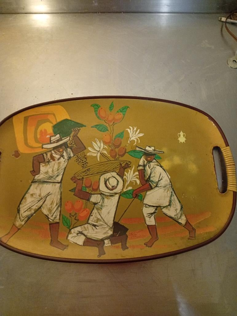 Vintage dienblad „Coffee Harvest” — 45 cm — Retro & Folk, Antiek en Kunst, Ophalen
