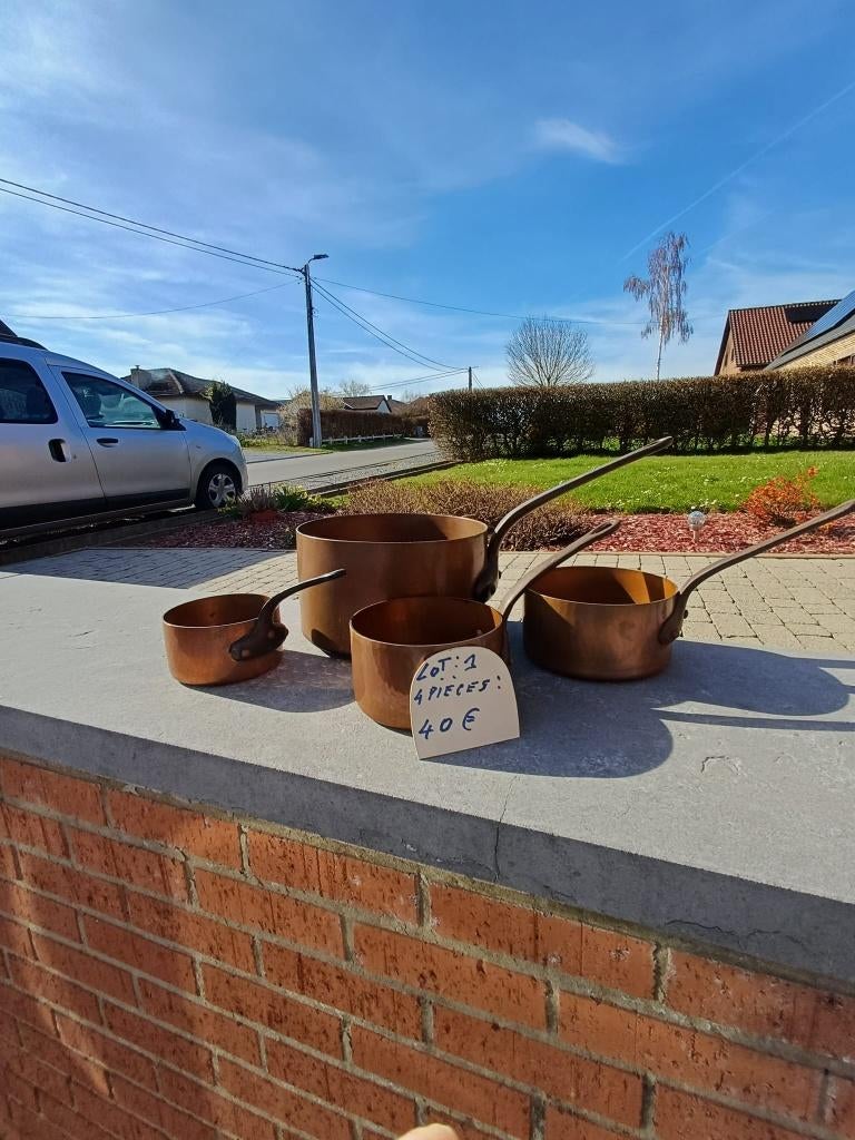 Lot de 4 poêlons en cuivre, Antiquités & Art, Enlèvement, Cuivre