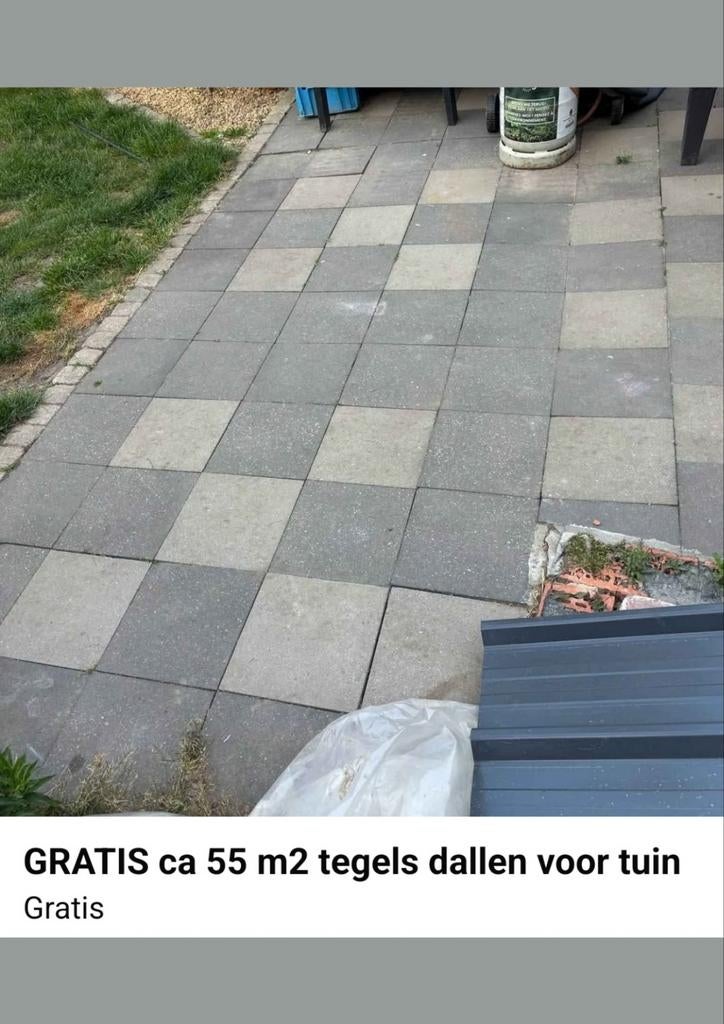 Gratis ca 55m2 tegels buiten dallen voor de tuin, Tuin en Terras, Tegels en Klinkers, Ophalen