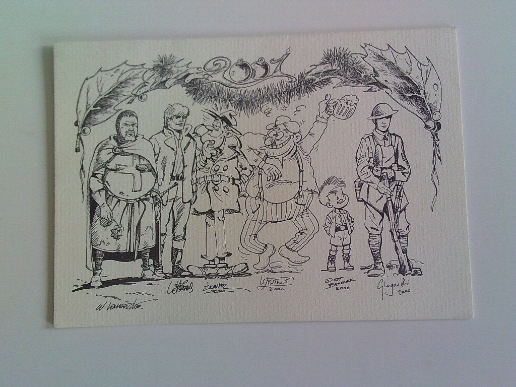 Nieuwjaarskaart 2001 stripwinkel Kortrijk ., Ophalen of Verzenden