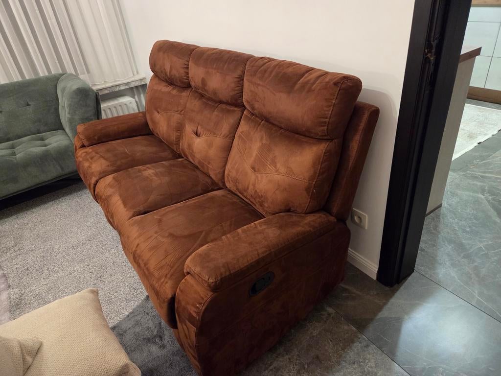 Bruine relax suède zetels 3+2 zit in goede staat comfortabel, Ophalen, Zo goed als nieuw, Leer, Relax