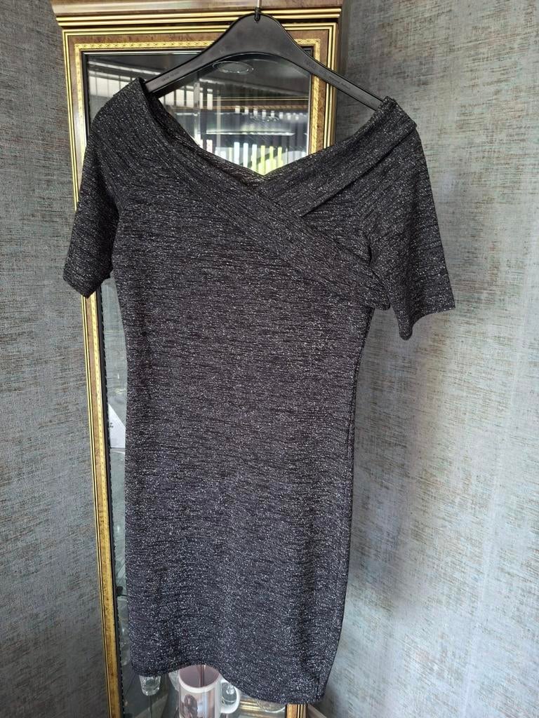 Robe portefeuille à paillettes ONLY, noir/argent, taille S, Only, Taille 36 (S), Enlèvement, Longueur genou