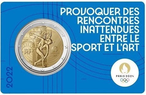 coincard 2 euro Frankrijk 2022 Olympische Spelen BLAUW, Verzenden, Frankrijk, 2 euro