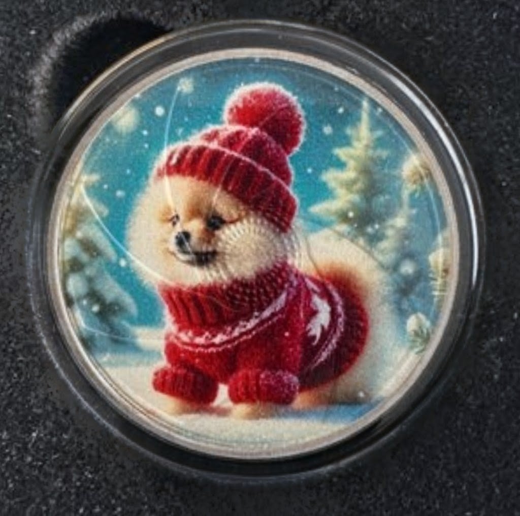Zeldzame Zilveren Munt 1oz – Snowy Style: Pompom Pup ( 300 ), Ophalen of Verzenden, Koper