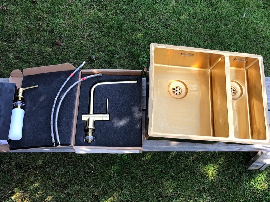 Keuken spoelbak RVS/koper compleet, Huis en Inrichting, Ophalen, 200 cm of meer, Nieuw, 200 cm of meer