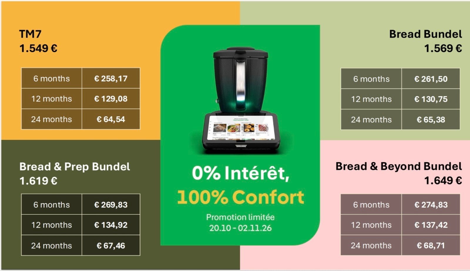 TM7 + 2eme Bol 1649€/    TM7 +CUTTER 1619€         Credit 0%, Neuf, Résiste au lave-vaisselle, Enlèvement ou Envoi, 3 vitesses ou plus