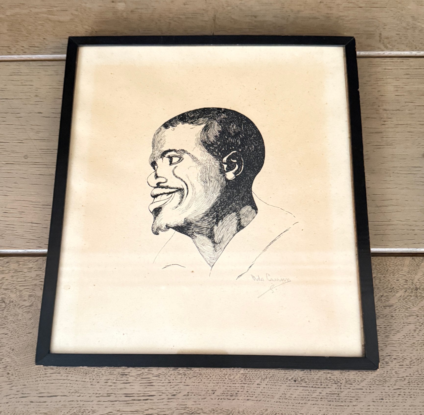 Pentekening ADO Carroen, vintage kunstwerkje, Enlèvement, Dessin, Dessin à la plume, Sous verre