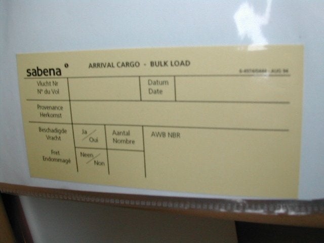 Sabena Document #017 Arrival Cargo – Bulk Load (1994), Ophalen of Verzenden, Nieuw