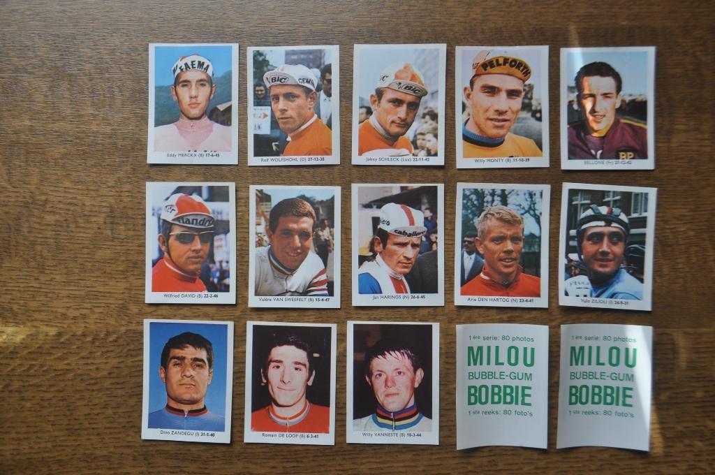 MILOU/BOBBIE BUBBLE GUM WIELRENNERS 13 VERSCHILLENDE, Ophalen of Verzenden, Zo goed als nieuw, Meerdere plaatjes