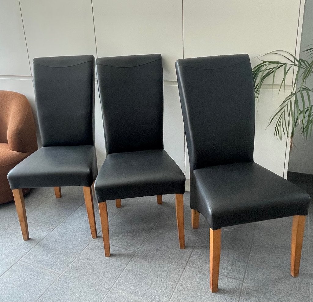 Stoelen 6 leder, Huis en Inrichting, Stoelen, Ophalen, Gebruikt, Zwart, Hout