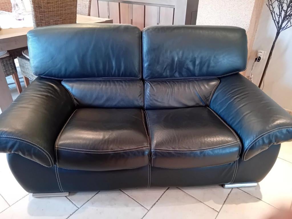 Fauteuil  en cuir a vendre noir   2 places, Cuir