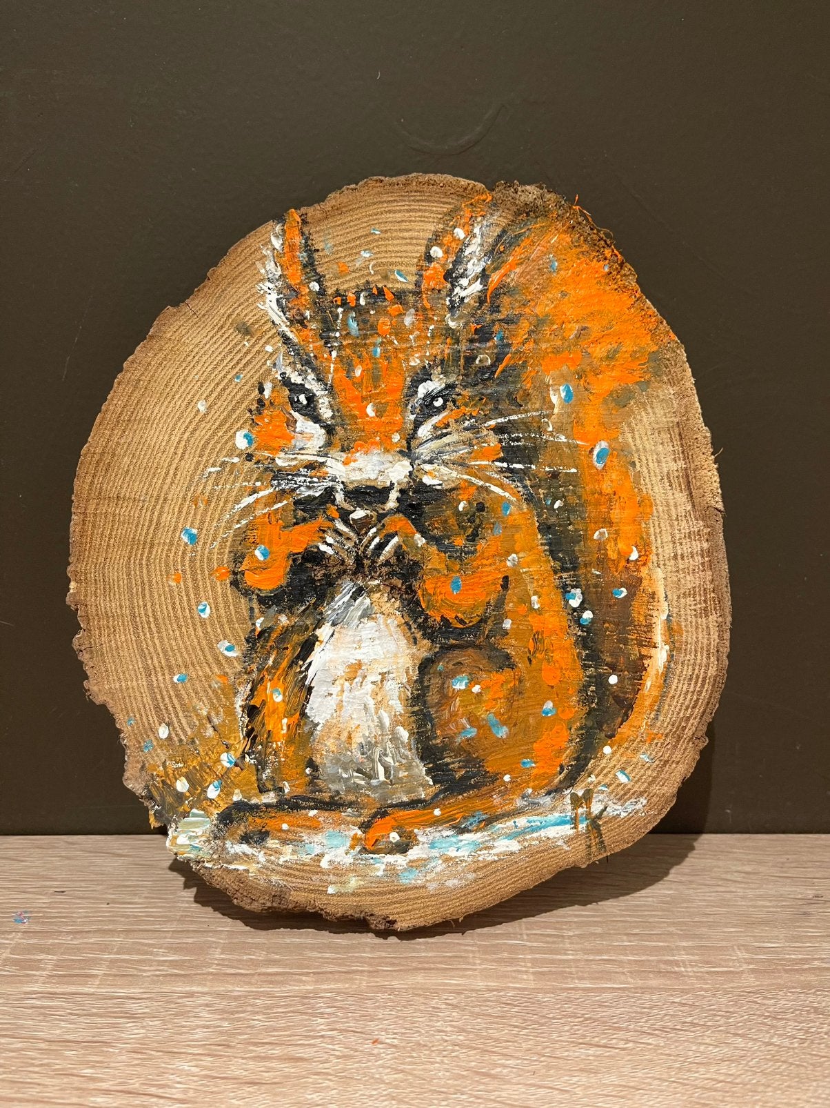 Peinture : écureuil mignon sur un disque d'arbre - Mk Art, Antiquités & Art, Art | Peinture | Moderne, Bois, Signé, Peinture acrylique