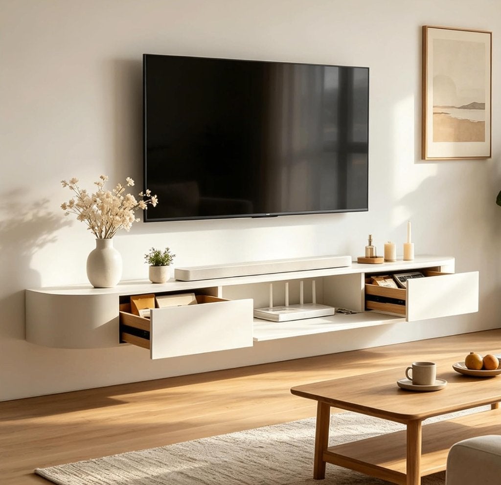 Tv meubel wit 180 cm – nieuw zwevend tv set, Neuf, 25 à 50 cm, Enlèvement ou Envoi, Moins de 100 cm