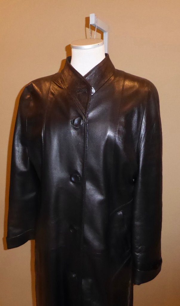 Lange zwarte lederen mantel / Medium, Kleding | Dames, Jassen | Winter, Zo goed als nieuw, Ophalen