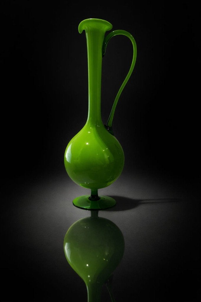 Grote groene opaline kruik van Empoli in Italië., Ophalen
