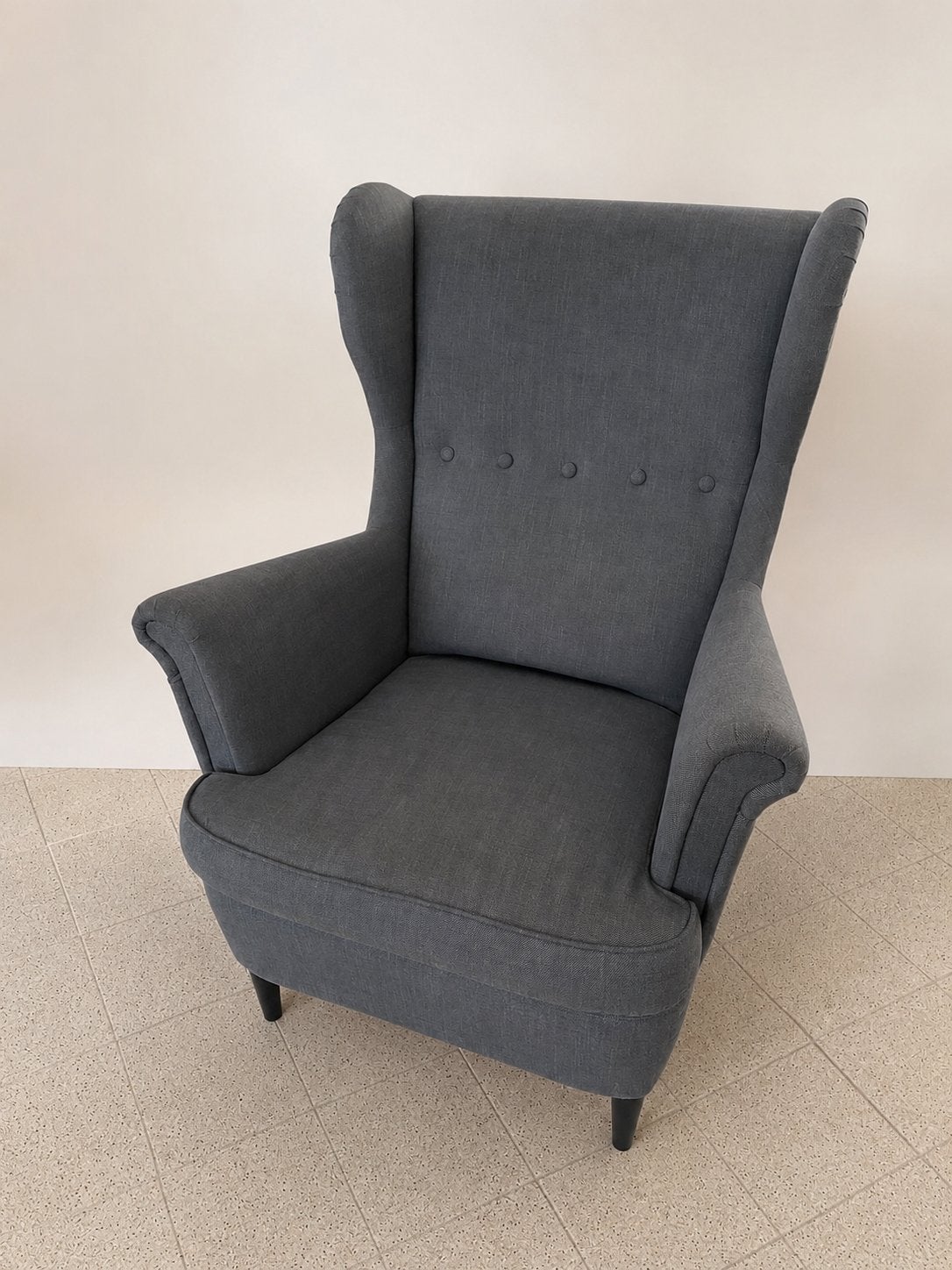 IKEA STRANDMON Oorfauteuil (Donkergrijs), Maison & Meubles, Fauteuils, Utilisé, Tissus, 75 à 100 cm, 75 à 100 cm, Enlèvement