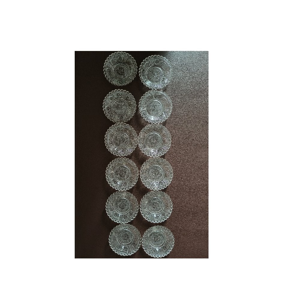 12 vintage glazen onderzetters met bloem- en waaierpatroon, Maison & Meubles, Sous-verre, Enlèvement, Utilisé, Autres couleurs