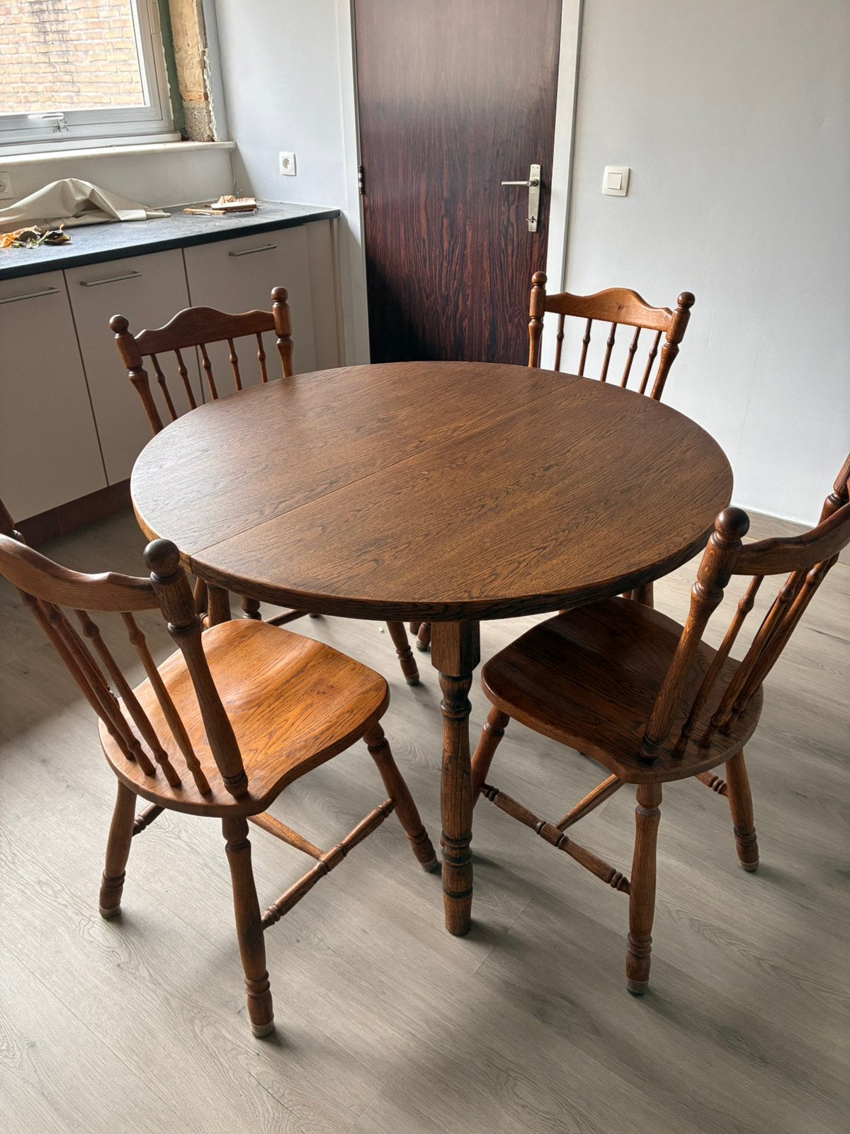 Keukentafel en stoelen, Huis en Inrichting, Tafels | Eettafels, Ophalen, Gebruikt, Vijf personen of meer, 100 tot 150 cm
