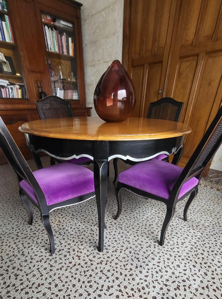 Table ronde Volubilis Roche Bobois 4 chaises, Cerisier, Rond, Comme neuf, 100 à 150 cm