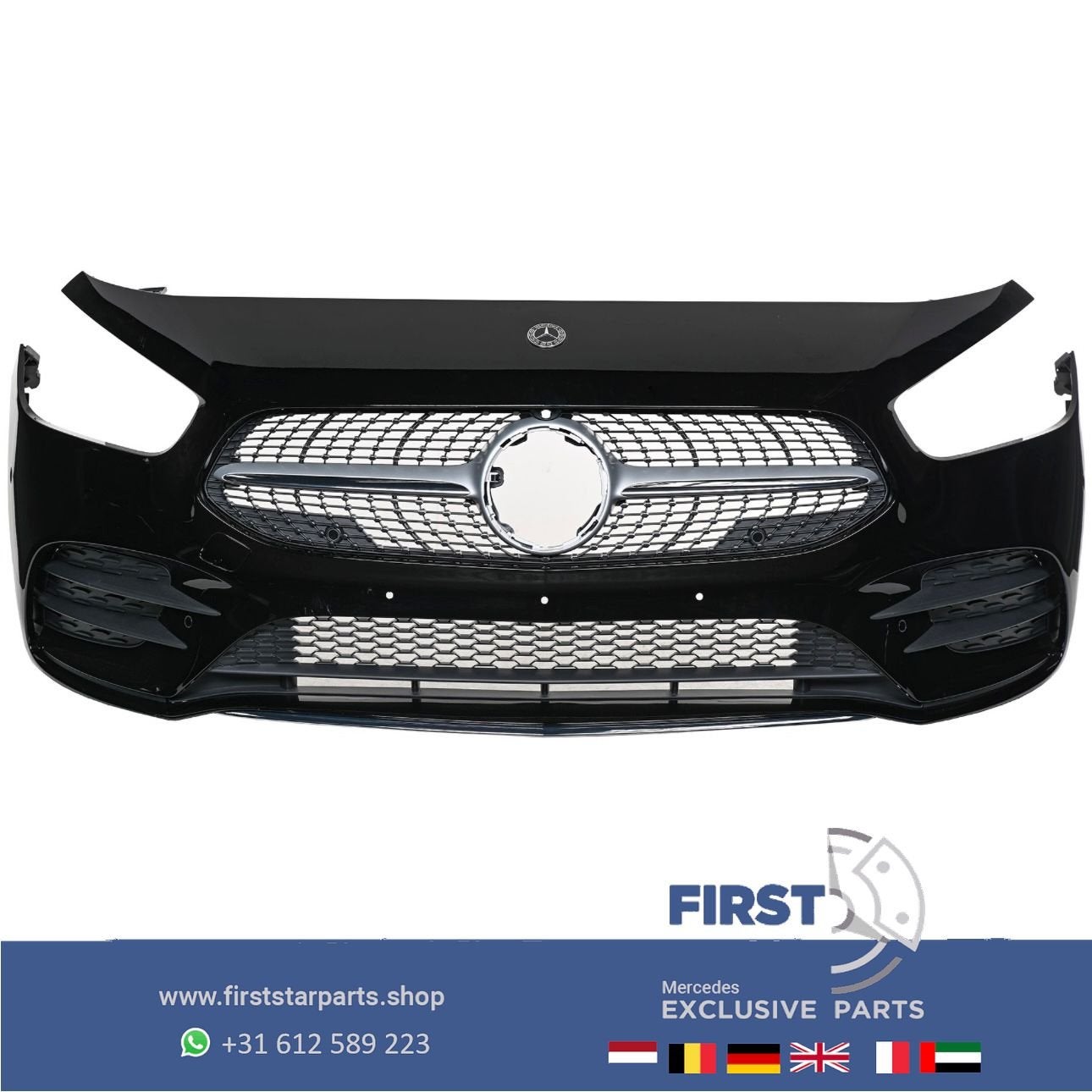 2019 W247 B KLASSE AMG BUMPER COMPLEET ZWART WIT GRIJS 2019-, Gebruikt, -, Voor, Ophalen of Verzenden
