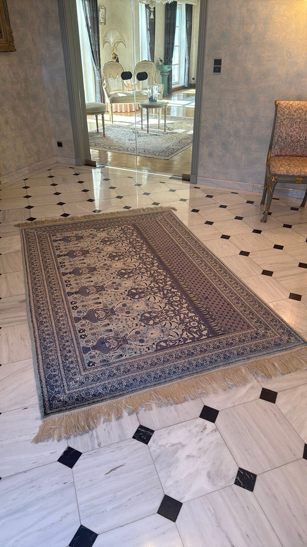 100% zijden tapijt handgeknoopt (2m op 1,4m), Ophalen, 100 tot 150 cm, Blauw, 200 cm of meer