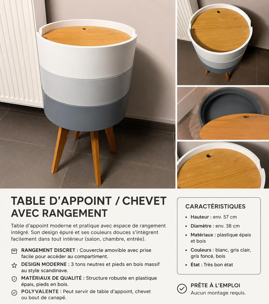 Table d’appoint, chevet avec rangement design, Enlèvement, Comme neuf, Bois