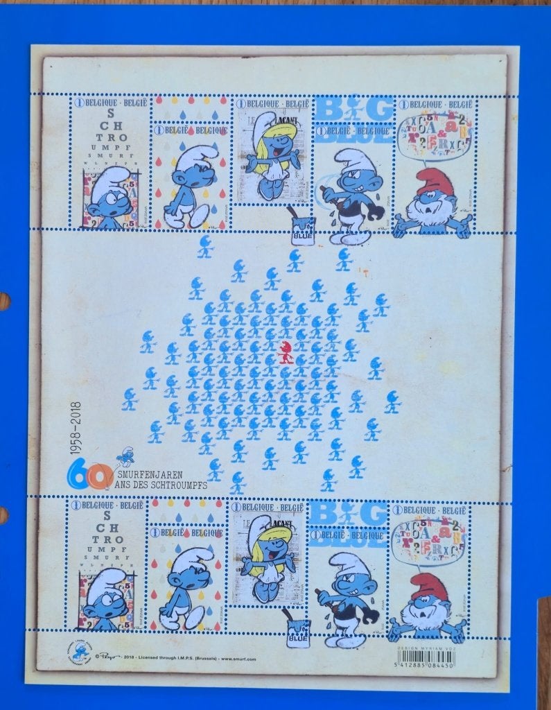 201801-29-FEUILLET 60 ans des Schtroumpfs, Enlèvement ou Envoi, Schtroumpfs